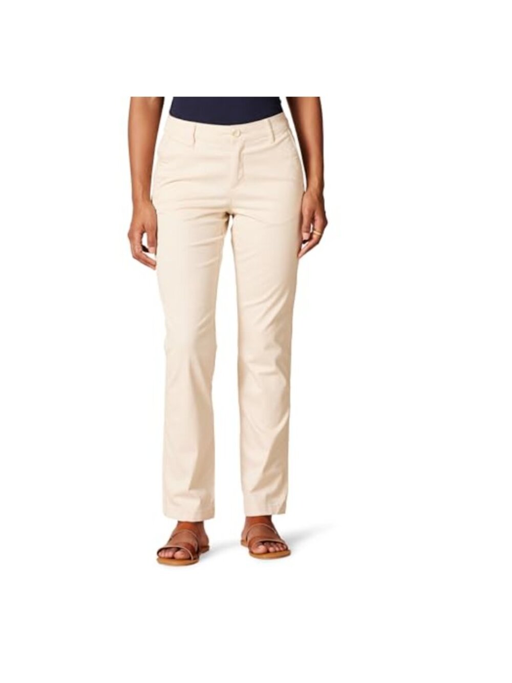 Women's Straight Leg Chino Pants Slim Fit Mid Rise Cotton Spandex